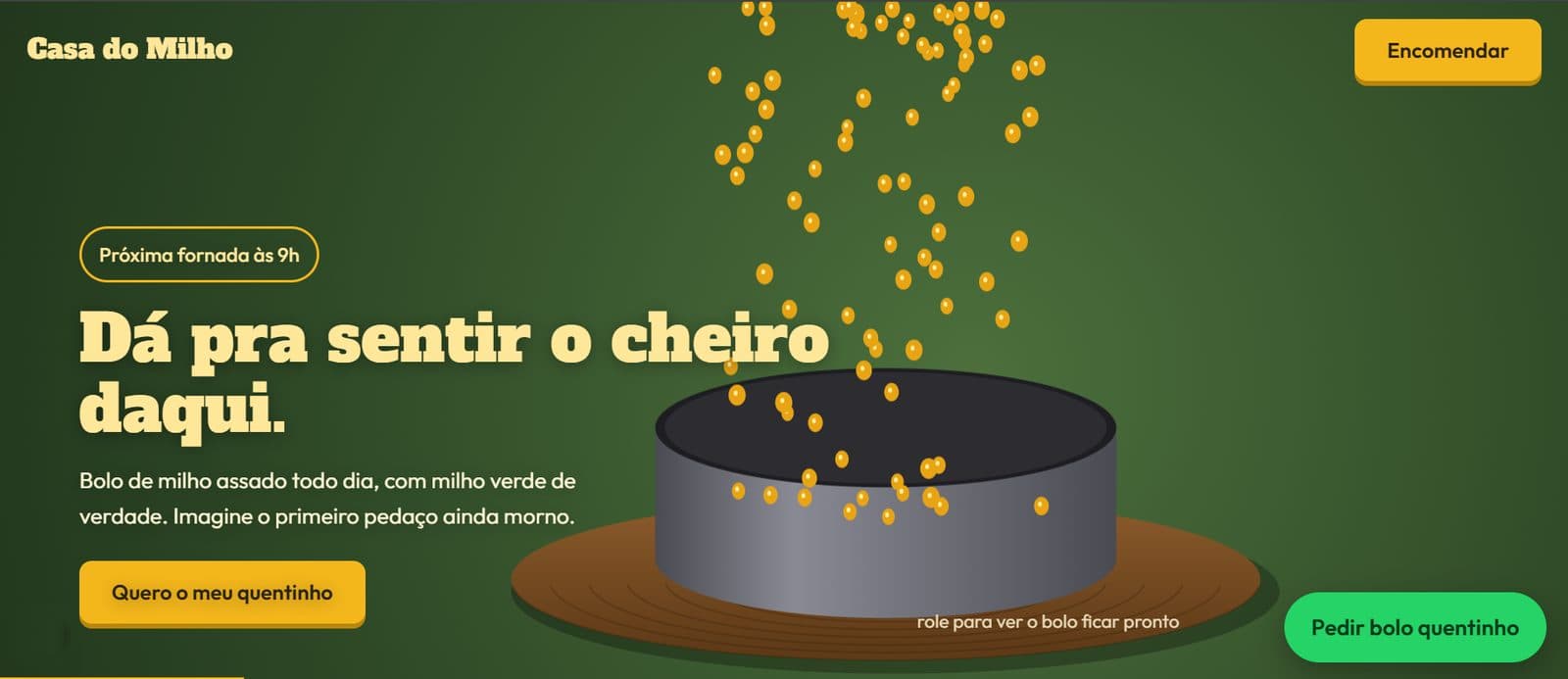 Os grãos de milho caem na forma enquanto a pessoa rola a tela.