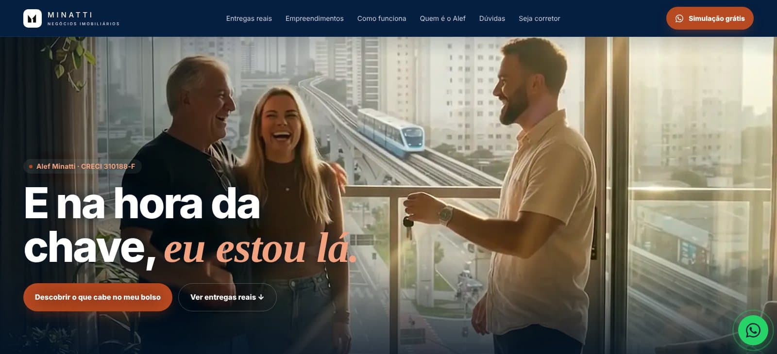 Fecho da abertura: “E na hora da chave, eu estou lá”, com o botão para descobrir o que cabe no bolso e o atalho para as entregas.